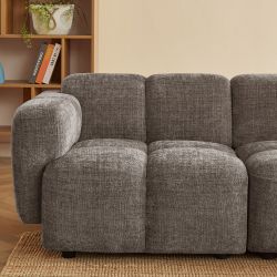 Canapé d'angle modulable ALENO 4 places tissu velours texturé marron
