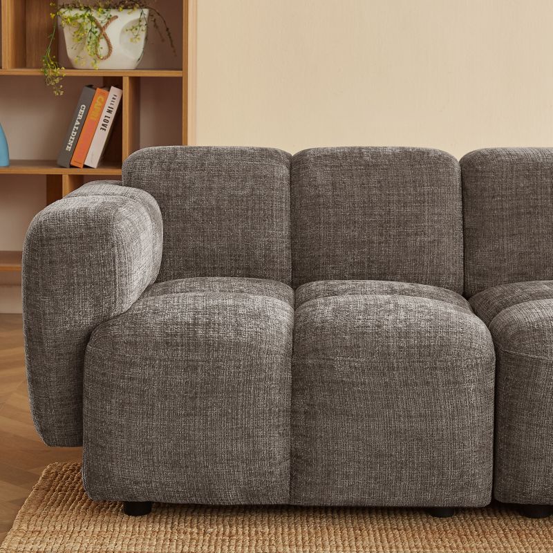 Canapé d'angle modulable ALENO 4 places tissu velours texturé marron