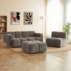 Canapé d'angle modulable ALENO 4 places tissu velours texturé marron