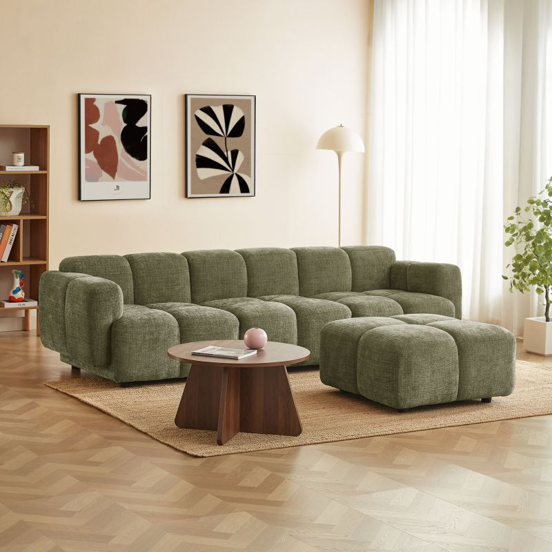 Canapé d'angle modulable ALENO 4 places tissu velours texturé vert