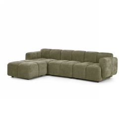 Canapé d'angle modulable ALENO 4 places tissu velours texturé vert