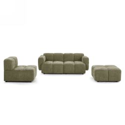 Canapé d'angle modulable ALENO 4 places tissu velours texturé vert