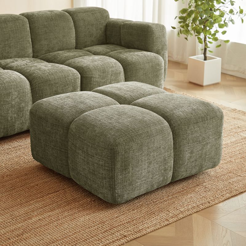 Canapé d'angle modulable ALENO 4 places tissu velours texturé vert
