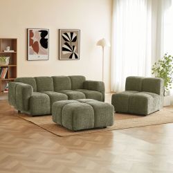 Canapé d'angle modulable ALENO 4 places tissu velours texturé vert