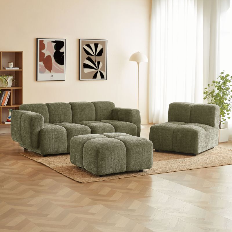 Canapé d'angle modulable ALENO 4 places tissu velours texturé vert