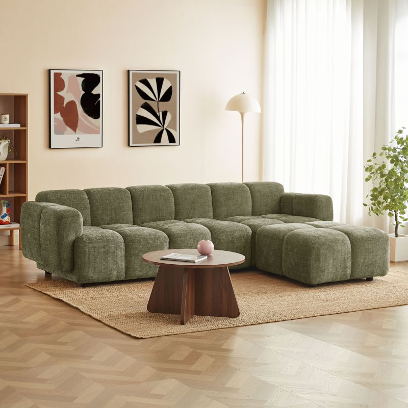 Canapé d'angle modulable ALENO 4 places tissu velours texturé vert