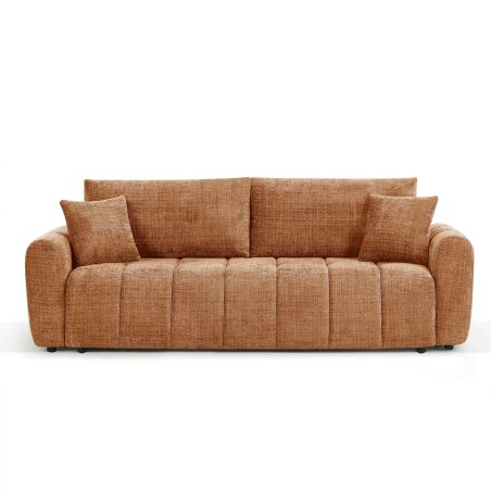 Canapé droit convertible JONEA 3 places tissu texturé terracotta