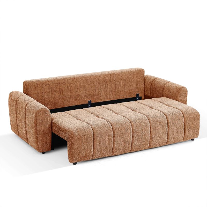 Canapé droit convertible JONEA 3 places tissu texturé terracotta