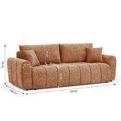 Canapé droit convertible JONEA 3 places tissu texturé terracotta