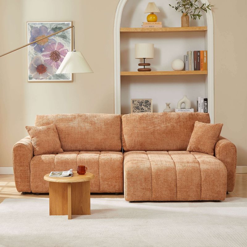 Canapé d'angle convertible et réversible JONEA 4 places tissu texturé terracotta