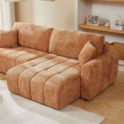 Canapé d'angle convertible et réversible JONEA 4 places tissu texturé terracotta