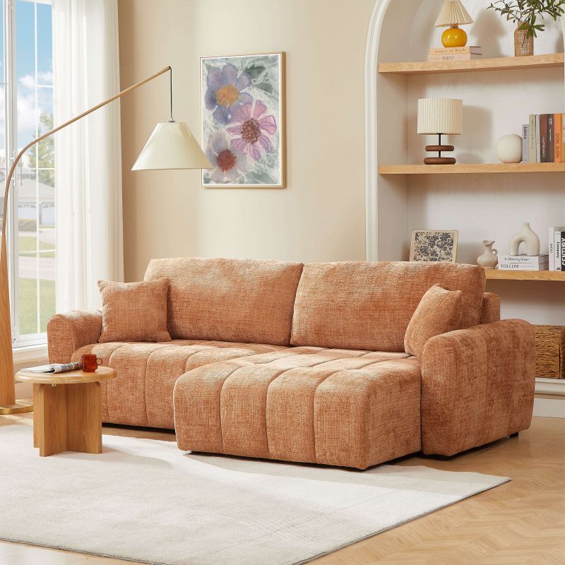 Canapé d'angle convertible et réversible JONEA 4 places tissu texturé terracotta