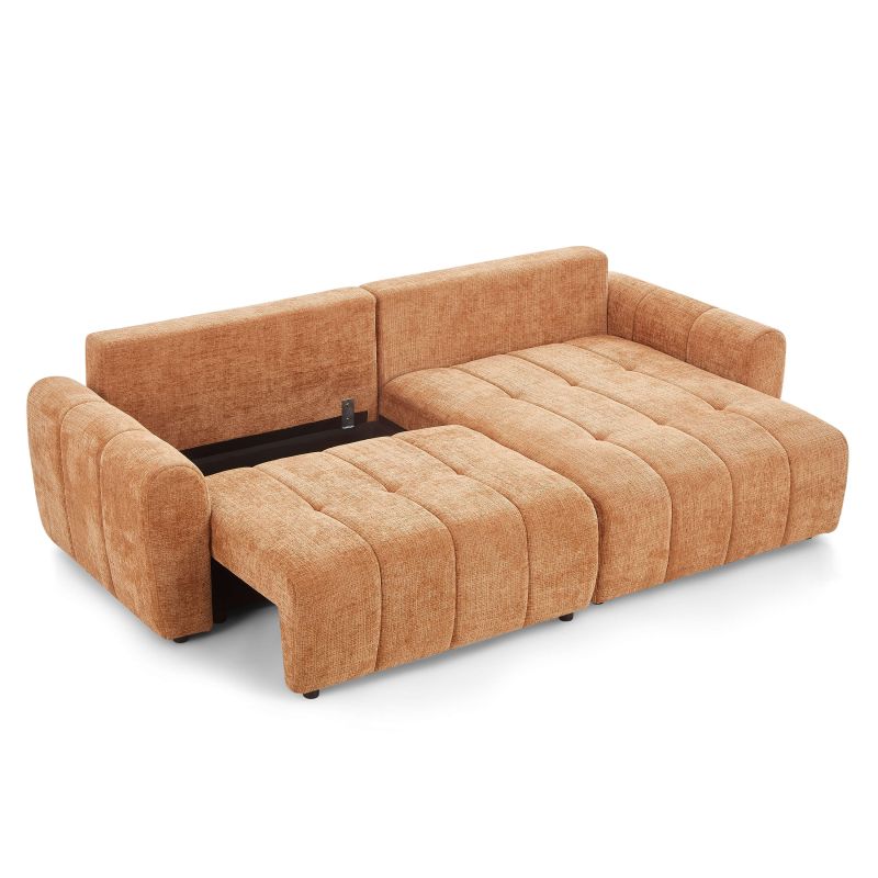 Canapé d'angle convertible et réversible JONEA 4 places tissu texturé terracotta