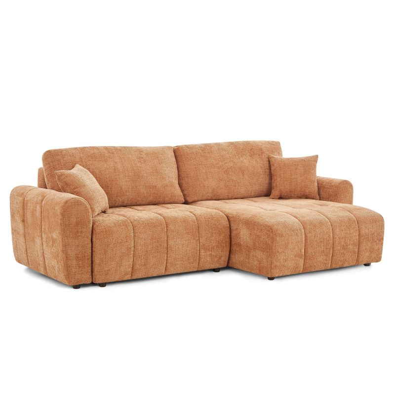 Canapé d'angle convertible et réversible JONEA 4 places tissu texturé terracotta