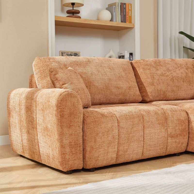 Canapé d'angle convertible et réversible JONEA 4 places tissu texturé terracotta