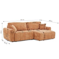 Canapé d'angle convertible et réversible JONEA 4 places tissu texturé terracotta
