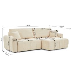 Canapé d'angle convertible et réversible JONEA 4 places tissu texturé beige