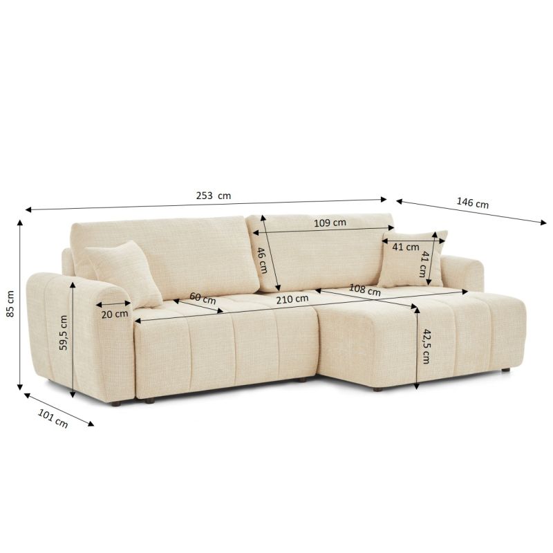 Canapé d'angle convertible et réversible JONEA 4 places tissu texturé beige