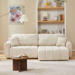 Canapé d'angle convertible et réversible JONEA 4 places tissu texturé beige