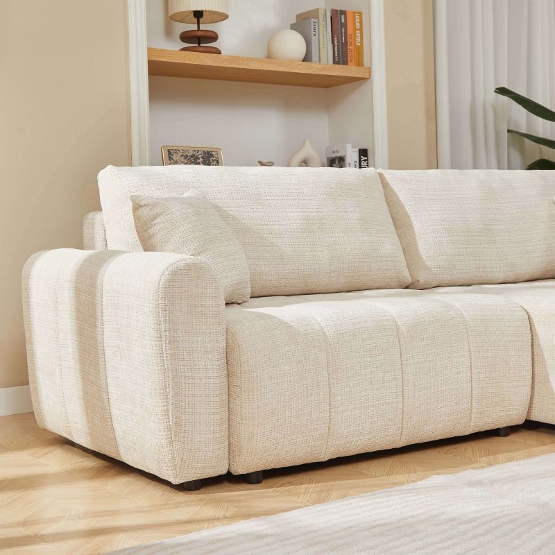 Canapé d'angle convertible et réversible JONEA 4 places tissu texturé beige