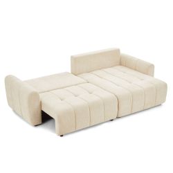 Canapé d'angle convertible et réversible JONEA 4 places tissu texturé beige
