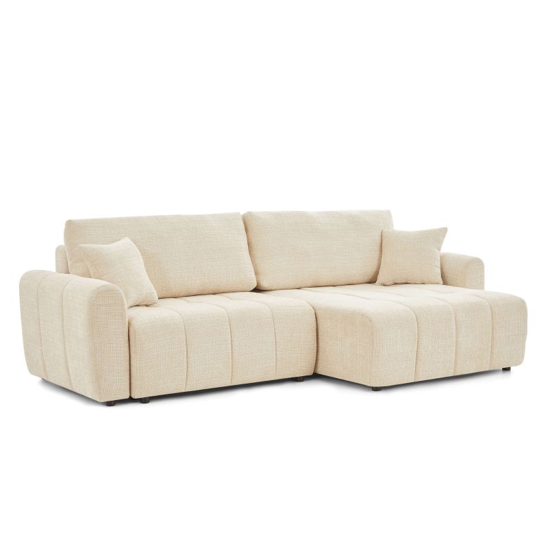 Canapé d'angle convertible et réversible JONEA 4 places tissu texturé beige