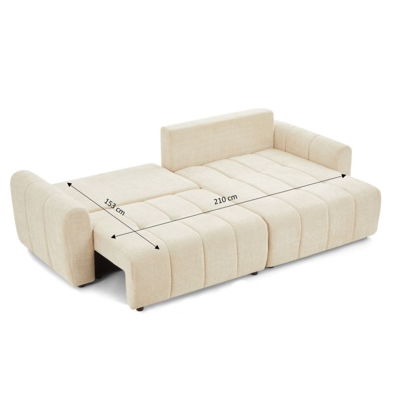 Canapé d'angle convertible et réversible JONEA 4 places tissu texturé beige