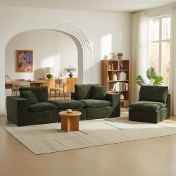 Canapé modulaire compressé KENA 4 places tissu bouclette zebré vert
