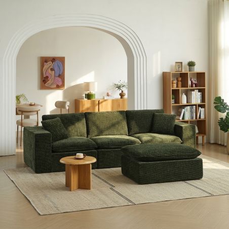 Canapé modulaire compressé KENA 4 places tissu bouclette zebré vert