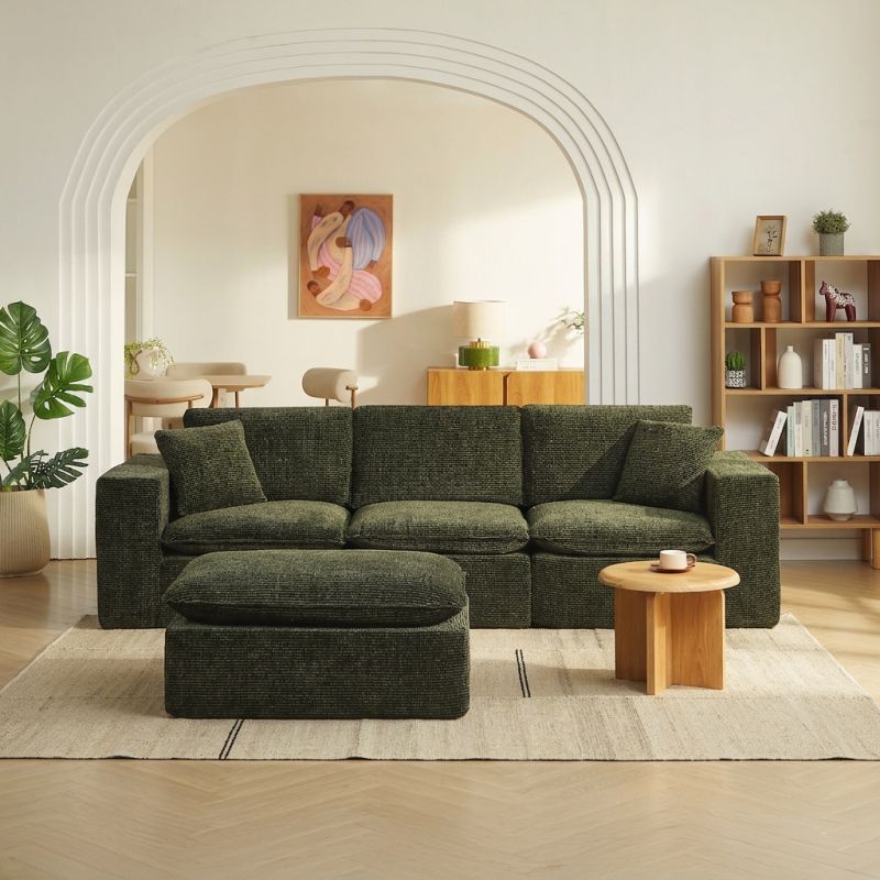 Canapé modulaire compressé KENA 4 places tissu bouclette zebré vert