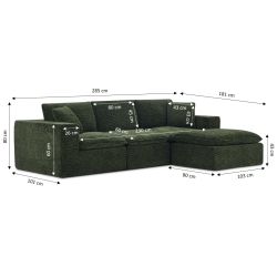 Canapé modulaire compressé KENA 4 places tissu bouclette zebré vert