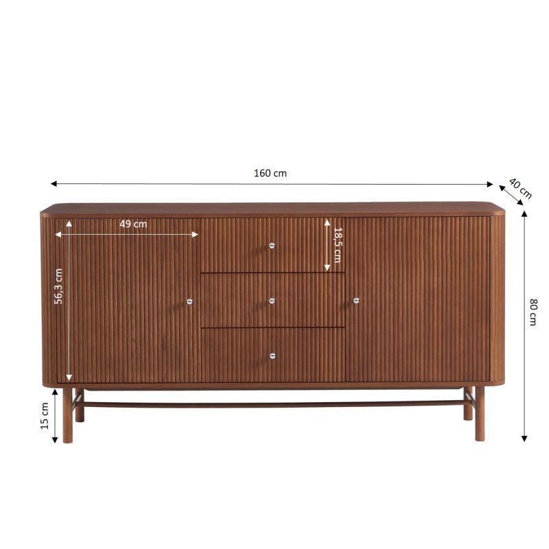 Buffet SKANSEN placage chêne teinté noyer 160cm