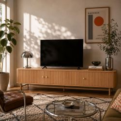 Meuble TV SKANSEN placage chêne 180 cm