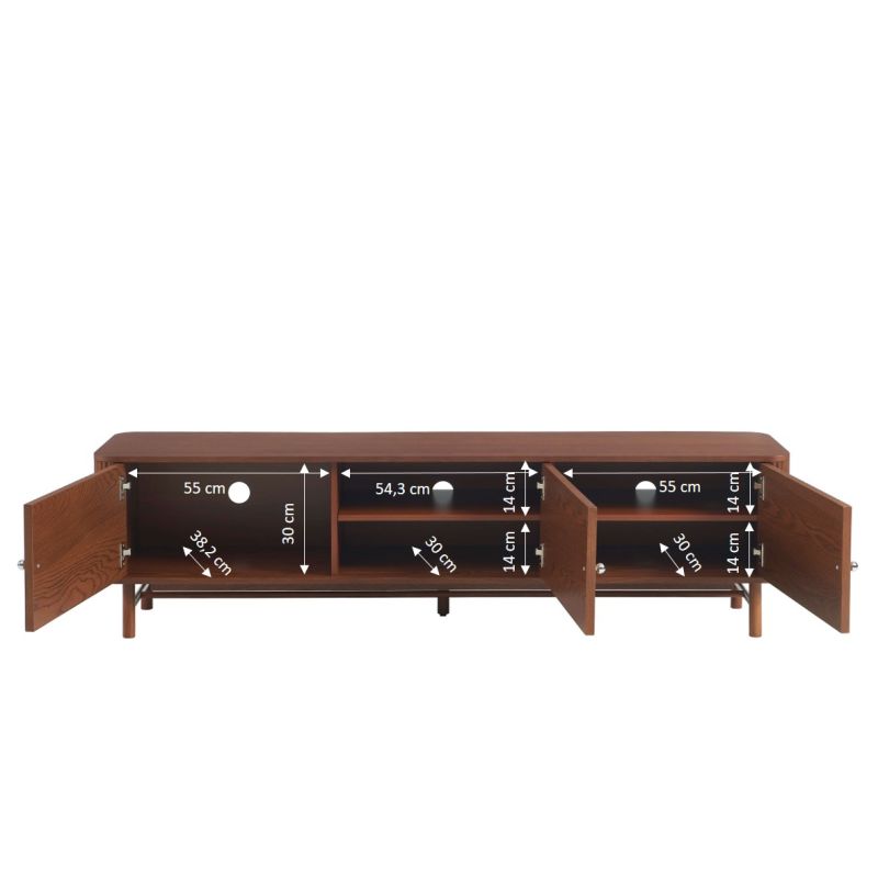 Meuble TV SKANSEN placage chêne teinté noyer 180 cm