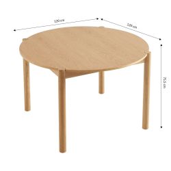 Table de séjour extensible MOON ronde placage chêne 120-200cm