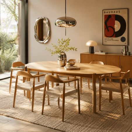 Table de séjour extensible MOON ronde placage chêne 120-200cm