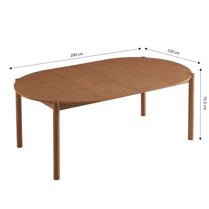 Table de séjour extensible MOON ronde placage chêne couleur noyer 120-200cm