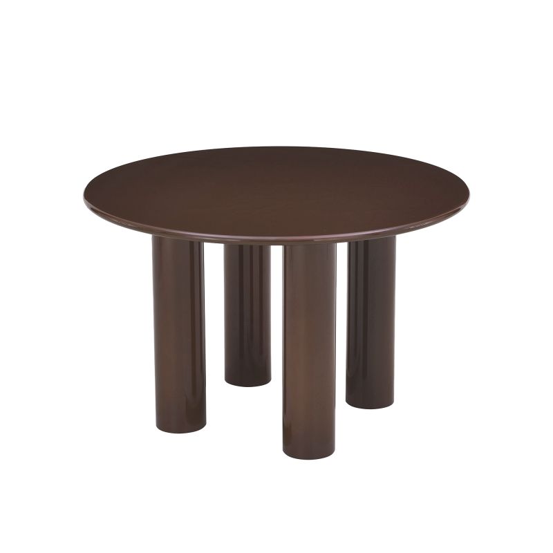 Table de séjour ronde NORI laquée brillante marron chocolat 120cm