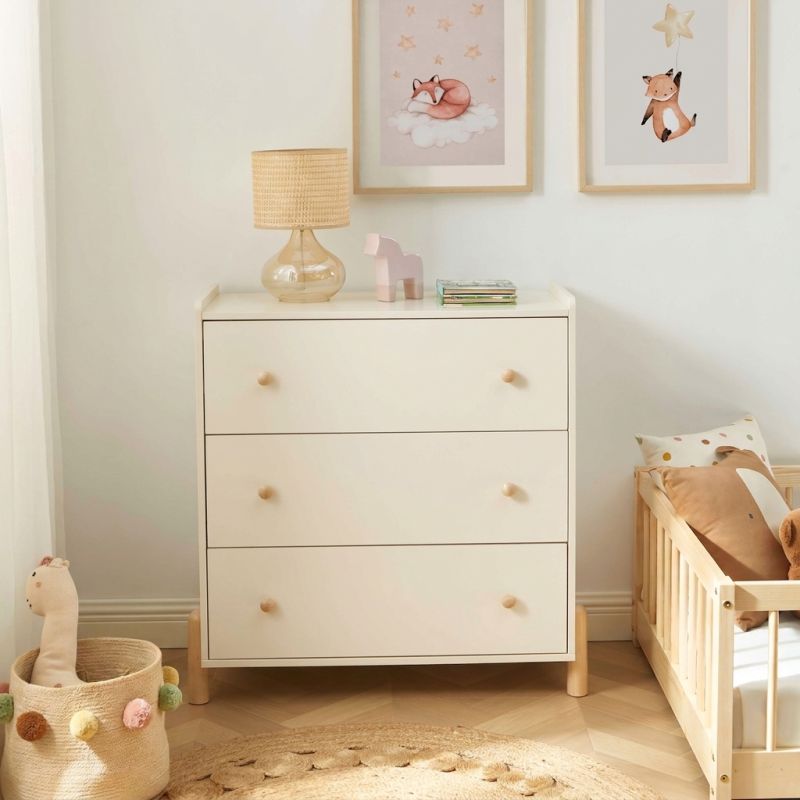 Commode enfant MONA 3 tiroirs beige 86cm