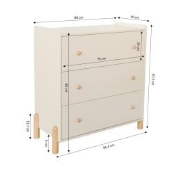 Commode enfant MONA 3 tiroirs beige 86cm