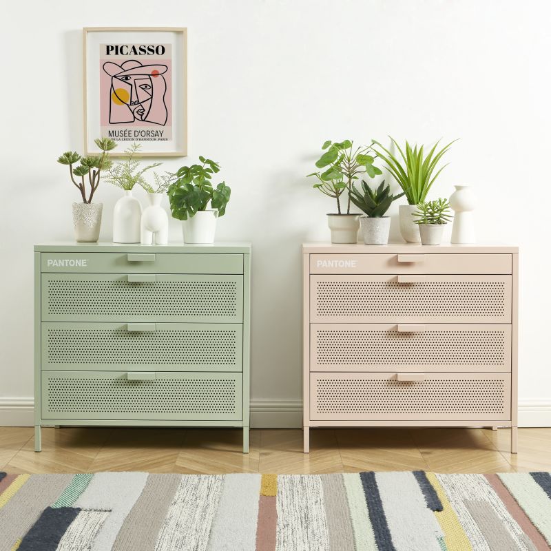 Commode PANTONE 4 tiroirs métal rose blush 80cm