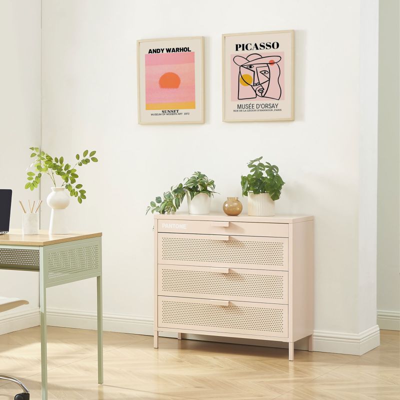 Commode PANTONE 4 tiroirs métal rose blush 80cm