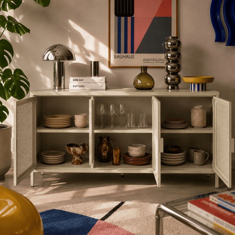 Buffet PANTONE 3 portes métal beige sable 160cm