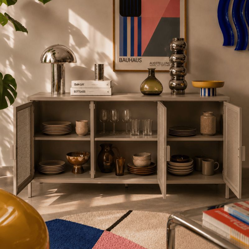 Buffet PANTONE 3 portes métal taupe 160cm