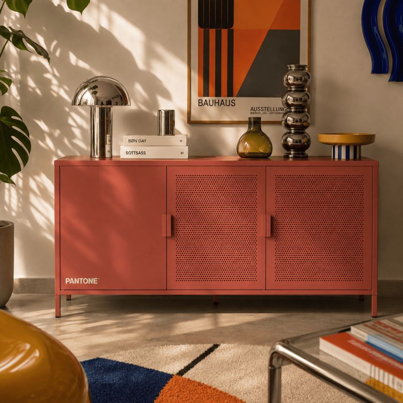 Buffet PANTONE 3 portes métal terracotta 160cm