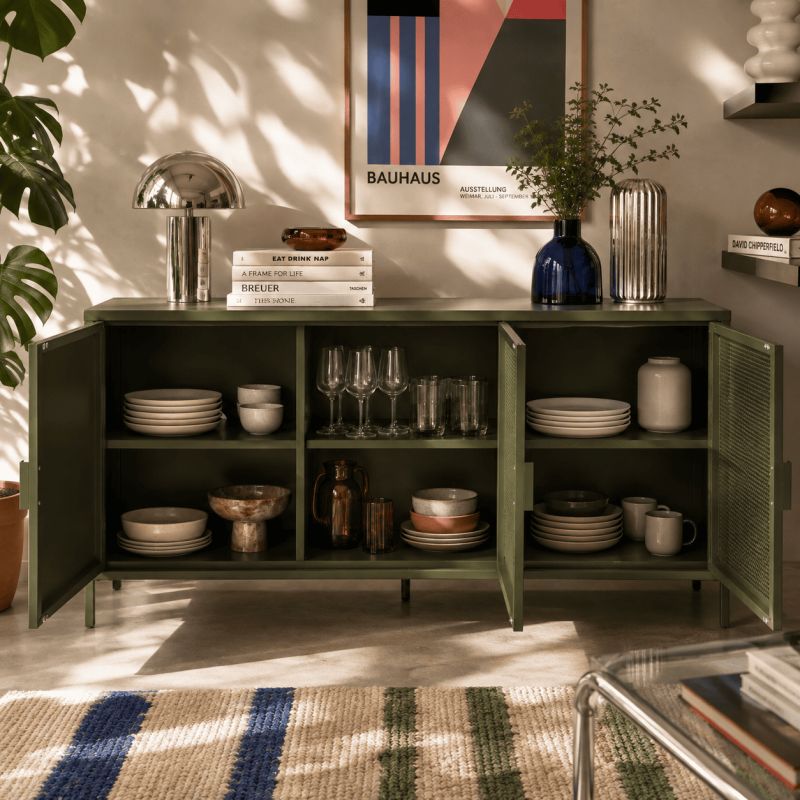 Buffet PANTONE 3 portes métal vert olive 160cm