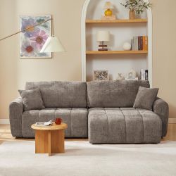 Canapé d'angle convertible et réversible JONEA 4 places tissu texturé marron