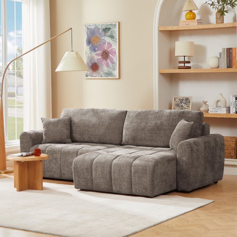 Canapé d'angle convertible et réversible JONEA 4 places tissu texturé marron