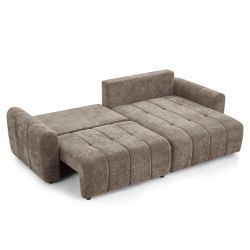 Canapé d'angle convertible et réversible JONEA 4 places tissu texturé marron