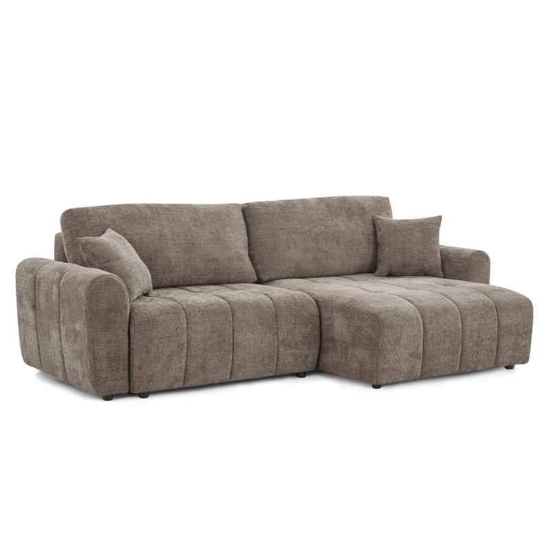 Canapé d'angle convertible et réversible JONEA 4 places tissu texturé marron